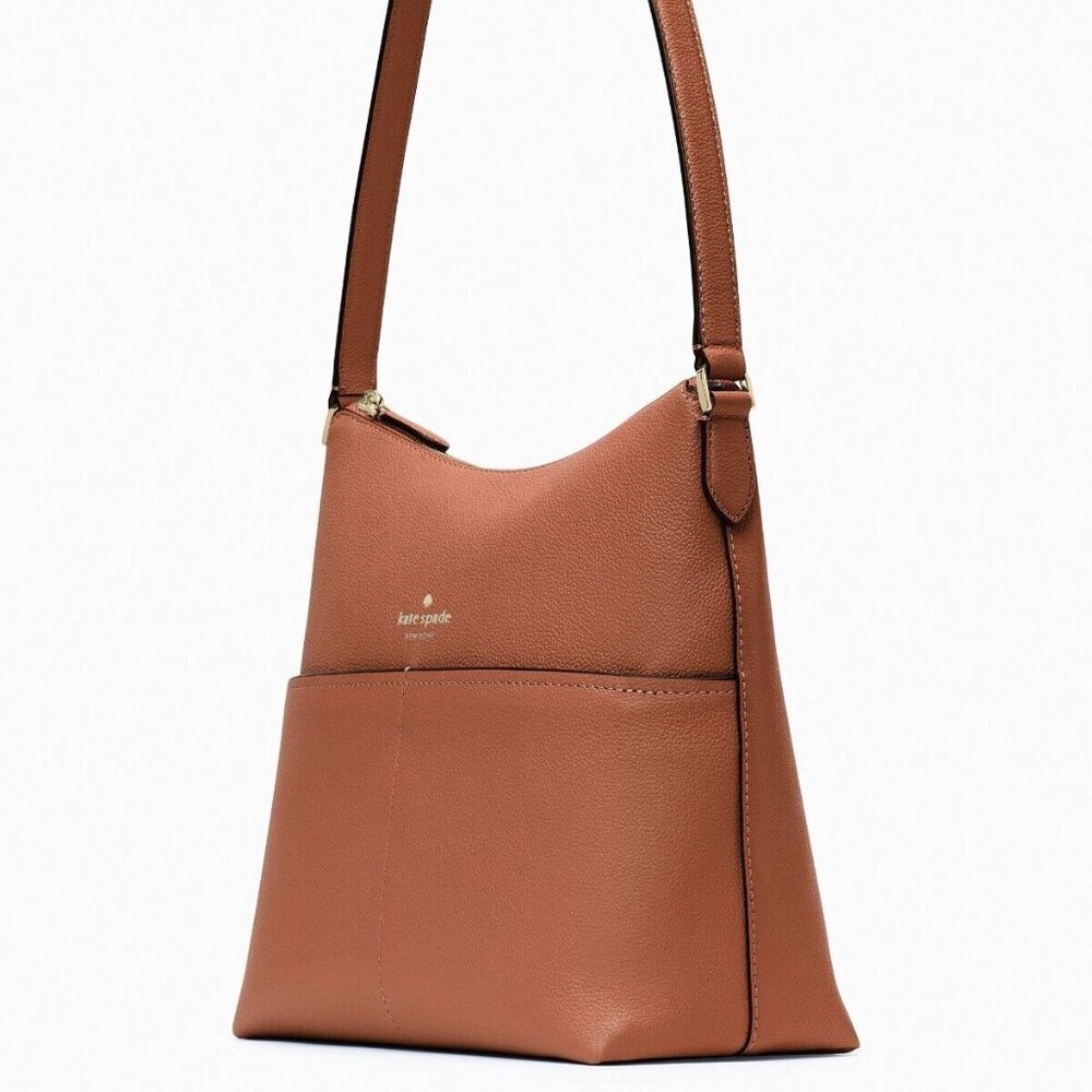 Kate Spade Bailey Textured Leather Shoulder Hobo Bag Warm Gingerbread